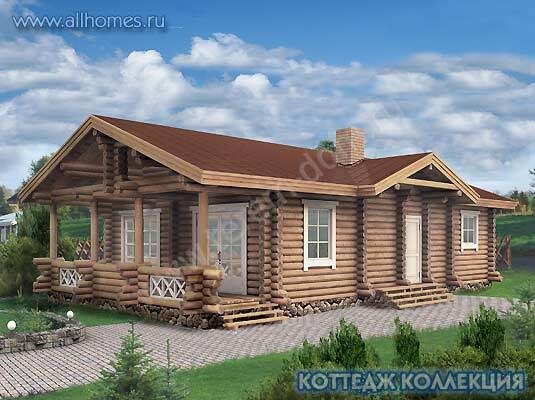 Одноэтажный проект деревянного дома из бревна ручной рубки Одноэтажный проект деревянного дома из бревна ручной рубки
